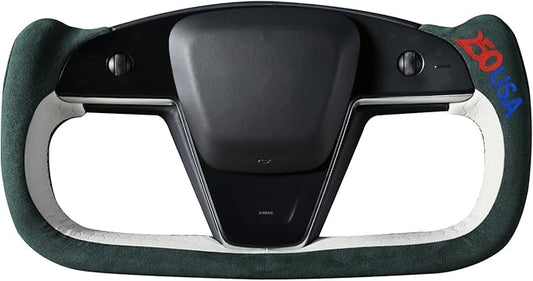MEWANT 250th Anniversary Limited Edition Steering Wheel Cover for Tesla Model S/X 2021-2023 Commemorative 1776-2026 Embroidery Hand-Stitched Dark Green Athsuede White Microfiber Leather Wrap
