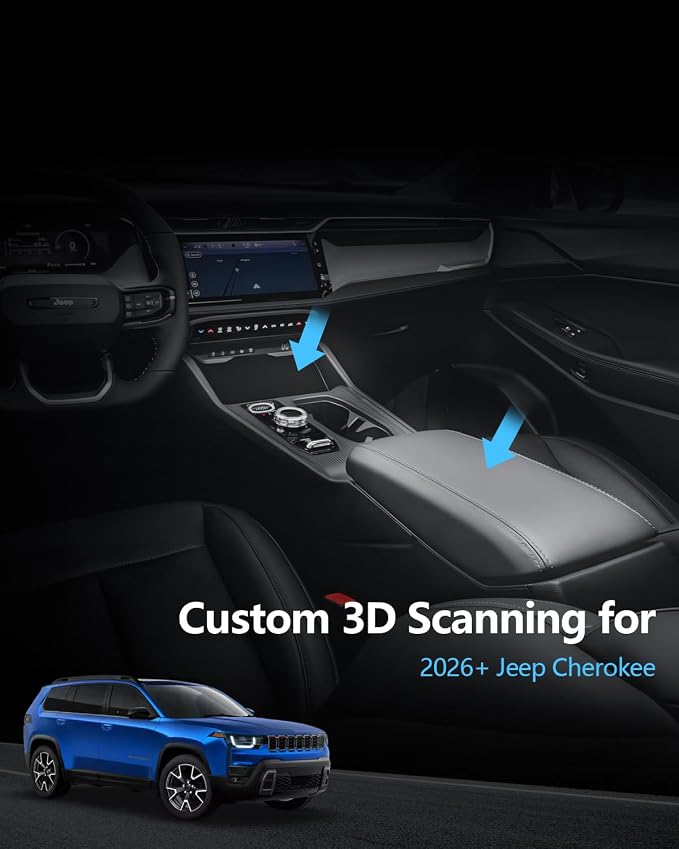 SKTU 2Pack for 2026 Jeep Cherokee Center Console Organizer for 2026+ Jeep Cherokee (Base/Laredo/Limited/Overland) Console Tray & Wireless Charging Mat Jeep Cherokee 2026 Accessories ABS Insert Tray