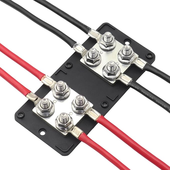 Bus Bars 12V-48V 400A Heavy Duty Copper Busbar Power Distribution Blocks with 8X 5/16" (M8) Posts Terminals DC Battery Buss Bar Positive& Negative for Car RV Solar PV Marine Automotive Boat