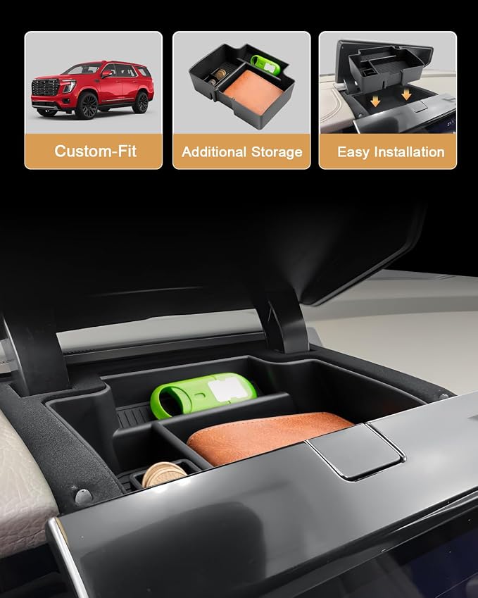 ECOZEN Dash Console Organizer For 2025-2026 GMC Yukon/Yukon XL - Dashboard Storage Tray With Removable Coin Slot Behind Screen Center Console Organizer - Yukon Interior Accessories