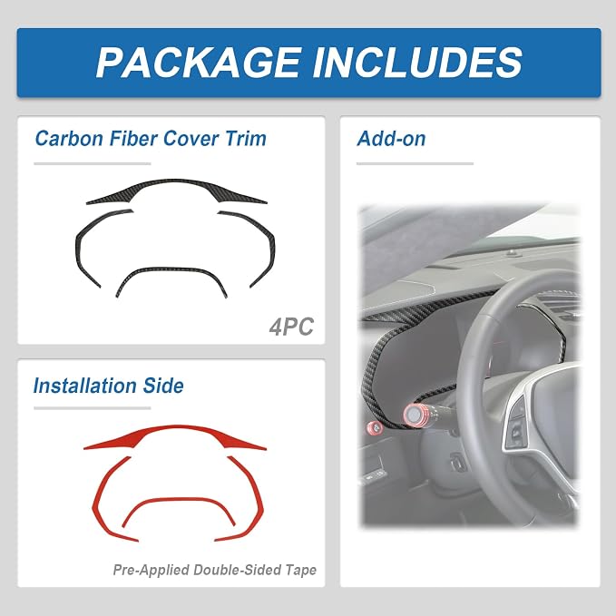 Real Carbon Fiber Center Console Display Panel Trim Compatible with Corvette C7 2014–2019, Interior Decal Sticker Accessories