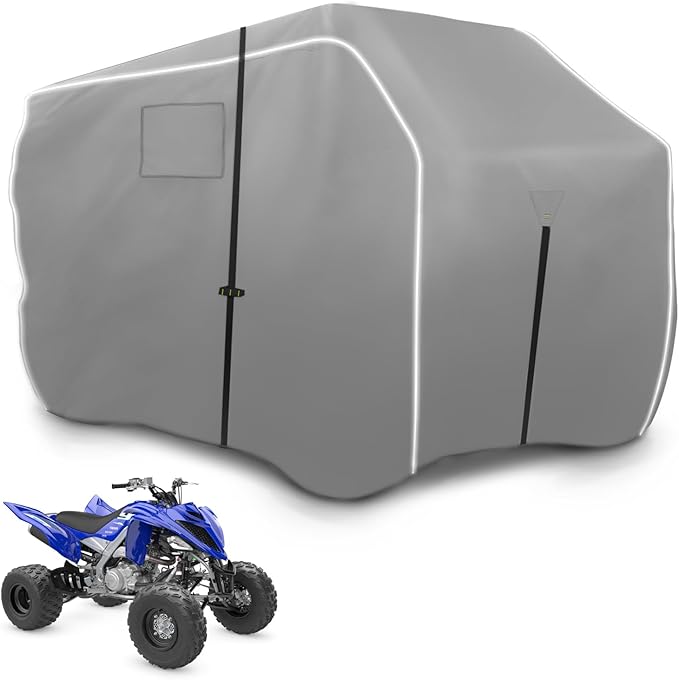 ATV Covers Waterproof Outdoor Heavy Duty, ATV Cover 600D UV Resistant Tear Proof with Windproof Straps Elastic Hem, Universal Quad Cover with Reflective Strips Bag, 75" L x 47" W x 37" H, Gray