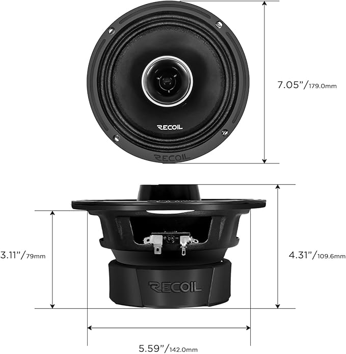 RECOIL MX65 6.5-Inch 2-Way Pro Audio Midrange Coaxial Speakers with Built-in Bullet Tweeters 560 Watts Max Pair 4-Ohm Water Resistant, Grills Included