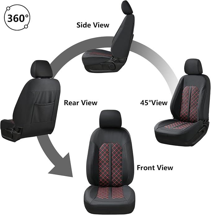 Truckiipa F150 Seat Covers Full Set Leather Waterproof Car Seat Cover Seat Protector Custom Fit for 2015-2026 Ford F150 SuperCrew, 2017-2026 F250 F350 F450 Super Duty Crew Cab, Full Set, Black&Red