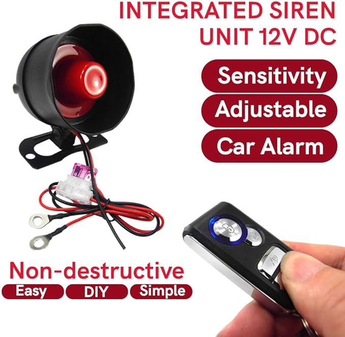 Riloer Universal 12V Car Alarm System, Universal Car Alarm Device, Car Alarm Device, Suitable for DC12V Cars