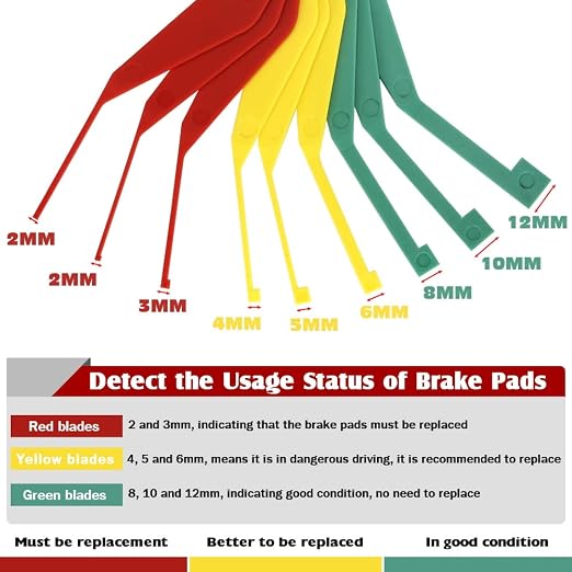 5 Pack 9-Piece Brake Pad Thickness Gauge Set, Measure Brake Pad Wear Quickly, Easy to Read Color Coded - 2mm to 12mm