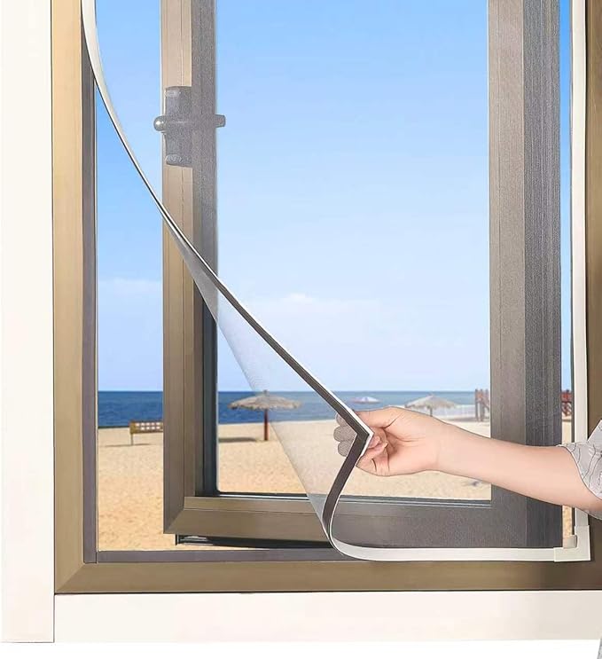 Magnetic Window Screen DIY Adjustable Window Mesh Screen Replacement Window Net Fits up to 48"x 44" White Frames with Fiberglass Mesh