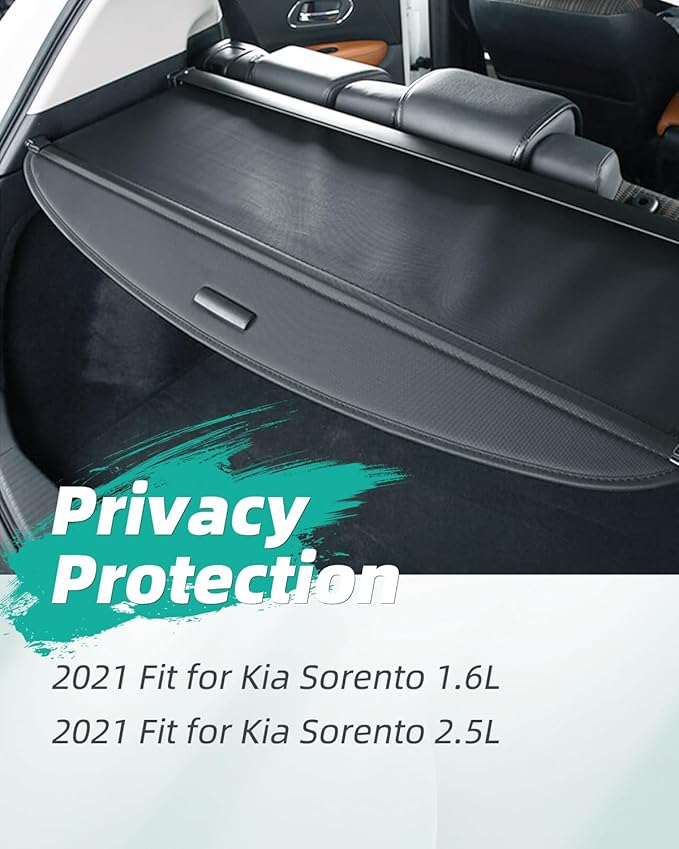 SCITOO Cargo Cover for 2021-2024 2025 Fit for Kia Sorento 1.6L 2021-2024 Fit for Kia Sorento 2.5L Retractable Rear Trunk Cargo Shade Luggage Security Cover Shielding Waterproof