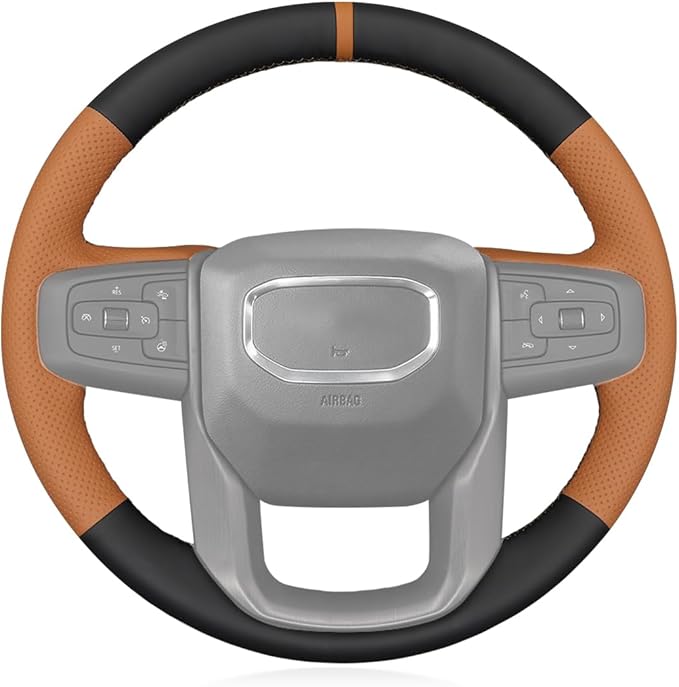 MEWANT Hand Stitch Car Steering Wheel Protector Wrap Cover for GMC Sierra 1500 2019-2023 / Sierra 1500 Limited 2022 / Sierra 2500 2020-2024 / Sierra 3500 2020-2024 / Yukon (XL) 2021-2023 Accessories