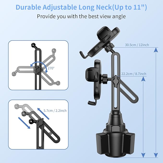 Cup Phone Holders for Your car, Universal Adjustable Base and Long Neck Car Phone Mount Cradle, Cell Phone Holder Car Accessories/Trucks/Golf Cart/Treadmill for iPhone Samsung Google All 4-7 inches