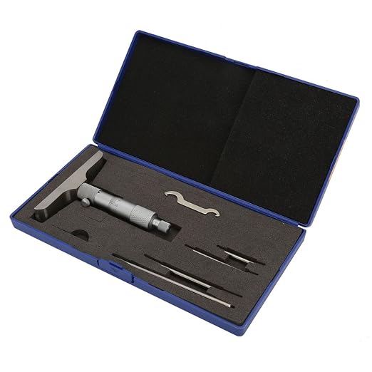 Depth Micrometer Stainless Steel Round Head Depth Micrometer Gage Measuring Tool with 5Pcs Rods (0-100mm 4 inches)