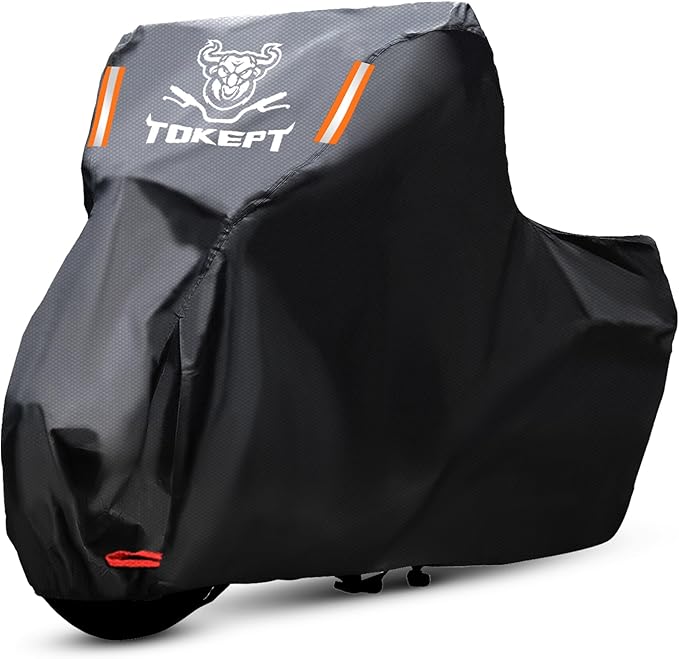 Motorcycle Cover, All Season Waterproof Outdoor Protection with Lock-Holes & Night Reflective, Fits up to 86" Harley Davidson Honda Suzuki Kawasaki Yamaha (Black)