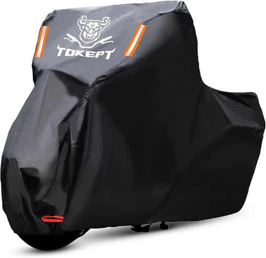 Motorcycle Cover, All Season Waterproof Outdoor Protection with Lock-Holes & Night Reflective, Fits up to 96" Harley Davidson Honda Suzuki Kawasaki Yamaha (Black)
