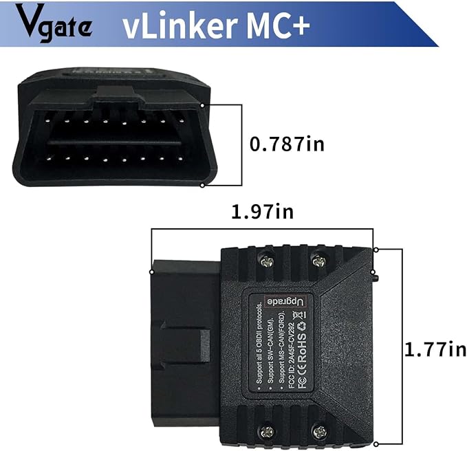 Vgate vLinker MC+ (BT3.0/BLE4.0) OBD2 Scanner Code Reader Diagnostic Scan Tool for Android & iOS & Windows, Black