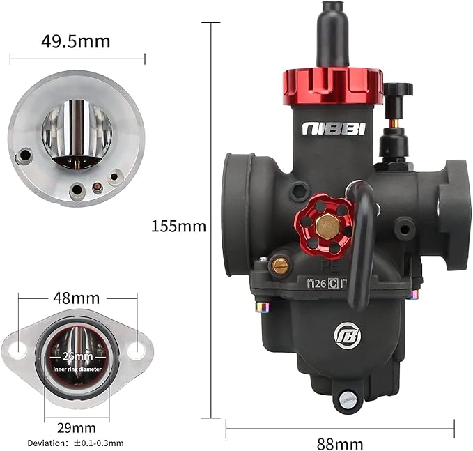 NIBBI PE26FL Carburetor Kit, PE26mm Motorcycle Carburetor with 48mm Air Filters Fit for Dirt Bike Mini Bike Pit Bike