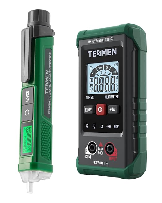 TESMEN TN-213 Voltage Tester with TM-510 Digital Multimeter Bundle, Great Electrical Testing Kit for DIYers, Ideal for a Wide Range of Projects, Measures AC/DC Voltage, Resistance, and Continuity