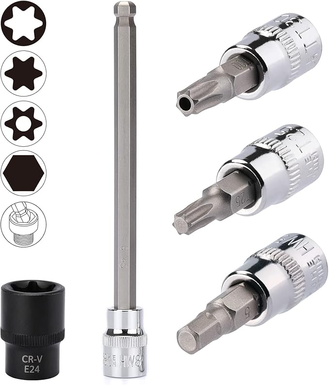 EMENTOL 107PCS Bit Socket Set, 1/4", 3/8" and 1/2" Drive, Hex/Torx/Tamper Proof Torx/E-Trox/Long Ball End Hex, CR-V, S2 Steel, SAE/Metric