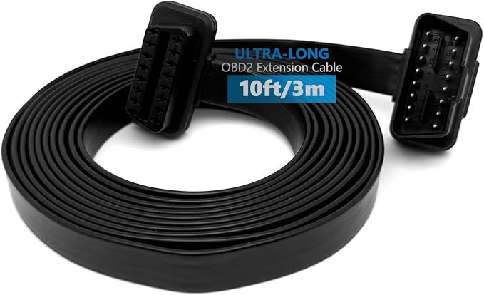 JUTA OBD2 Extension Cable Ultra-Long 10ft/3m Low Profile OBD-II 16-Pin Male to Female Extension Cord for GPS, Diagnostic Scanner and Code Reader - 10ft/3m
