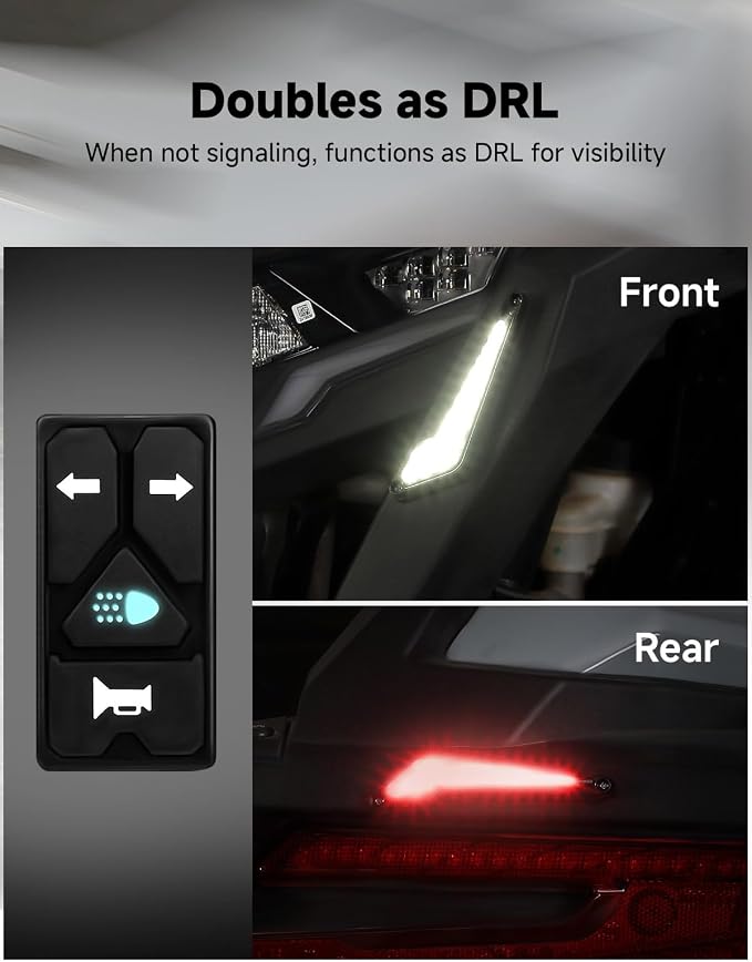 KEMIMOTO Triangle UTV Turn Signal Kit with Horn, and Integrated Switch, Pre-Wired, Plug and Play UTV ATV Blinker, Universal Street Legal Turn Signals Compatible with Polaris, Can-Am, Teryx, CFMOTO