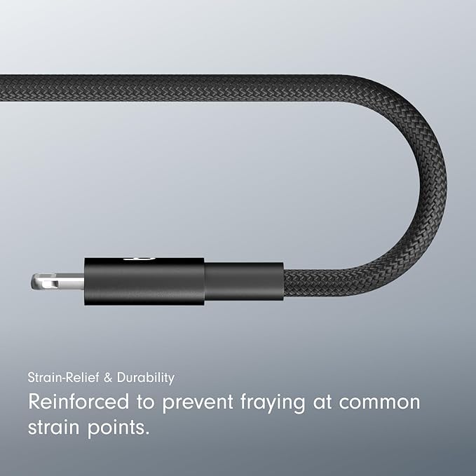 Beats USB-C to Lightning Woven Short Cable Fast Charging Durable/Tangle-Free Compatible Charger for Apple Devices w Lightning Ports (8 in, 20 cm) - Bolt Black