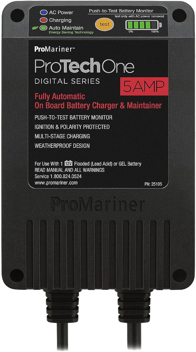 ProMariner 24104 ProTechOne Digital Series 4 Amp Fully Automatic On-board Battery Charger and Maintainer with Integrated AC Inlet
