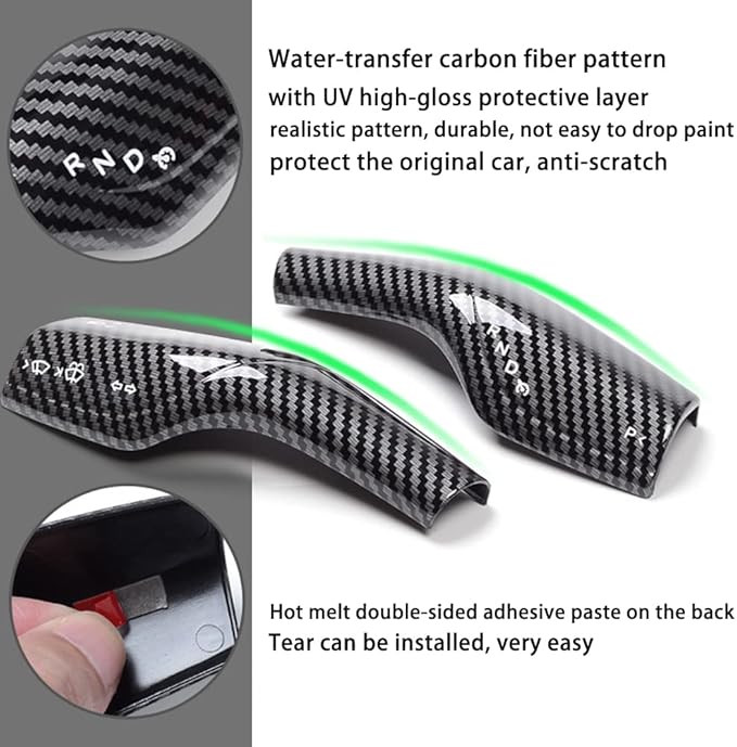 Fit Steering Wheel Column Cover for Tesla Model 3 Model Y, Gear Shift Cover Car Column Shift Knob Protection Cover Car Decor Interior 2pcs(Glossy Carbon Fiber Pattern)