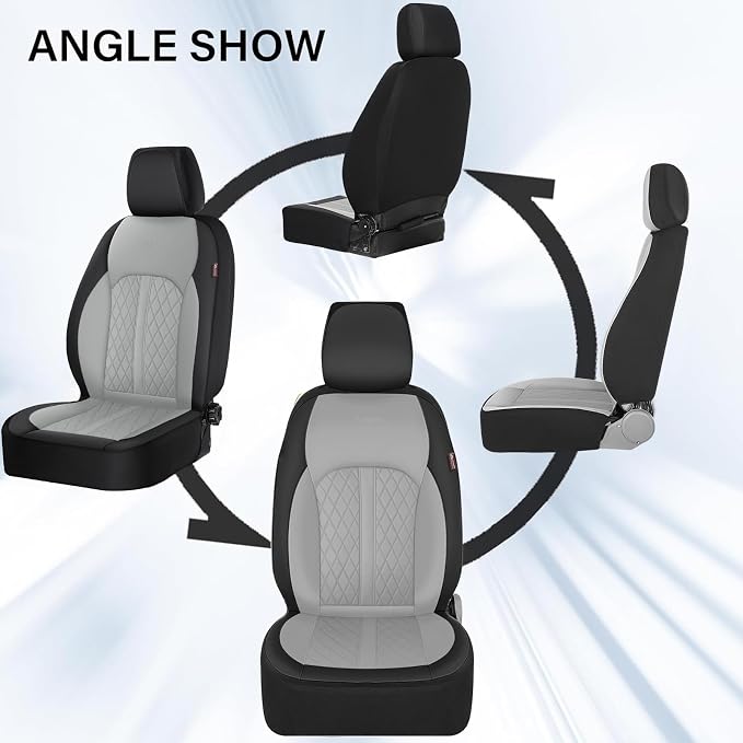 Coverado Universal Leather Seat Covers Front Seats, 2-Pack Seat Covers for SUV, Pickup Truck, Sedan, Automotive Vehicle Interior, Waterproof and Durable All Weather Protector，Black&Gray