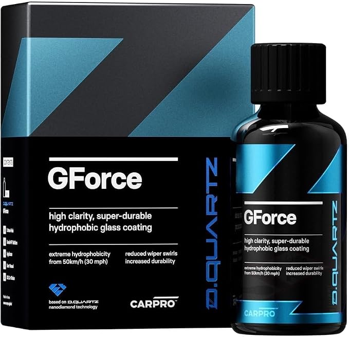 CARPRO DQUARTZ GForce Glass Coating - Windshield & Window Rain Repellent Glass Treatment Sealant Ceramic Coating for Crystal-Clear Vision - Super Durable Hydrophobic Slickness - (10mL w/Eraser)