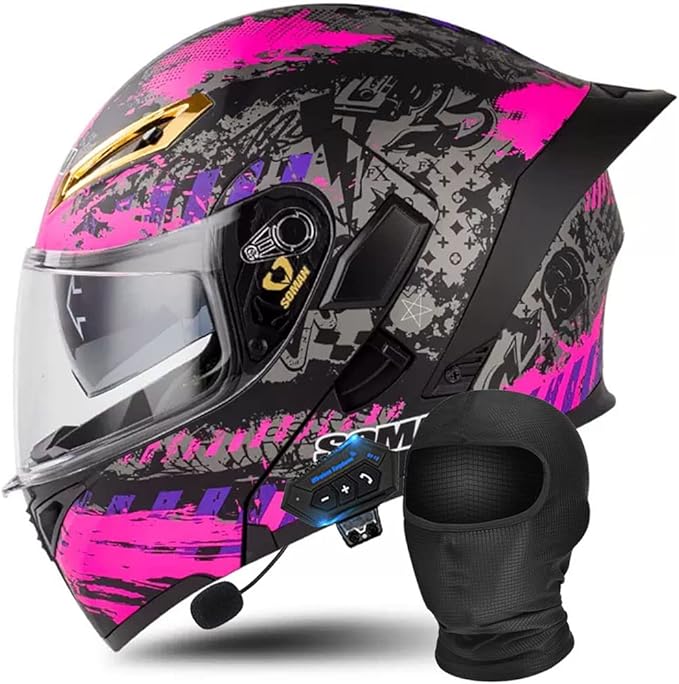 Bluetooth Modular Motorcycle Helmet DOT/ECE Approved Full Face Flip up Anti-Fog Double Visor Helmet Built-in Dual Speaker with Microphone for Adult Men and Women…