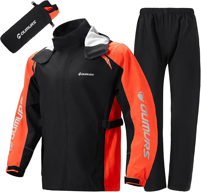 Oumurs Motorcycle Rain Suit - Waterproof Jacket & Pants for Men & Women, Lightweight Nylon, Reflective, Multi-purpose for Riding, Fishing, Golf, Hunting, Camping