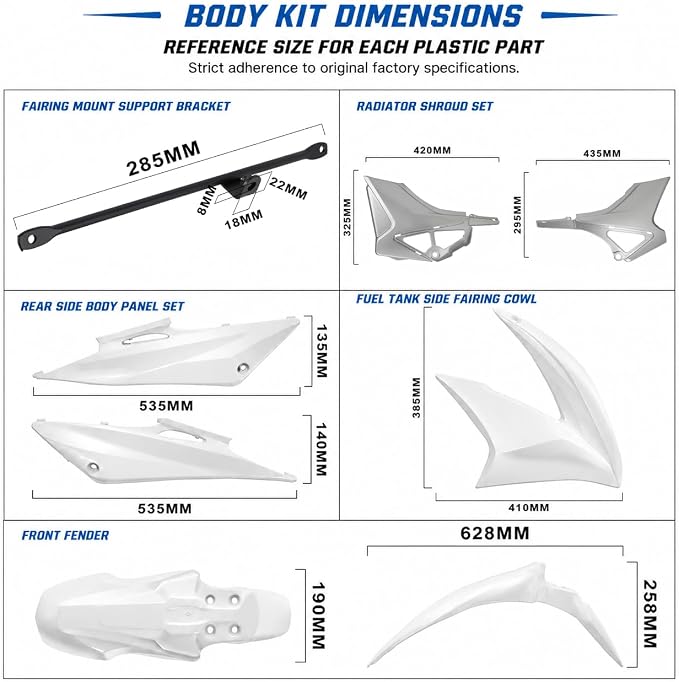 Hawk 250 Plastics Fairing Kit (All Years) - Premium PP Dirt Bike Bodywork Replacement with Fenders & Tank Guards - OEM Fitment White