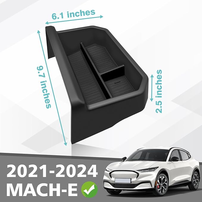 BestEvMod Upgrade Center Console Dash Storage Box Tray Compatible with Mustang Mach E 2021-2026 Dashboard Screen Back Organizer Custom fit ABS Material with PVC Trim Black