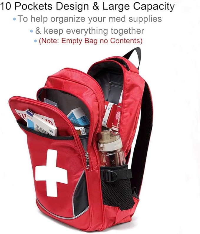 First Aid Bag Empty Red Emergency Medicine Bag First Responder Trauma Multi-Pocket Traveling Field Trips Camping Essentials (Red, Pack of 3)