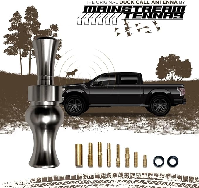 Duck Call Truck Antenna, Short 5.5 Inch Heavy Duty Anodized Aluminum Radio Antenna, Universal Kit Fits Most Trucks Including F150, F250, Clear Signal, Unique Truck Accessories and Gifts (Silver)