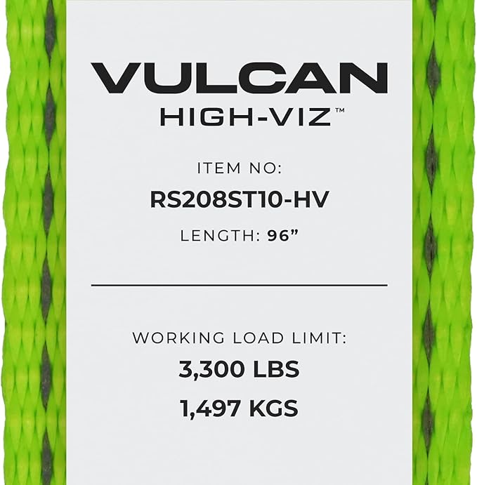 VULCAN Car Tie Down with Twisted Snap Hooks - 2 Inch x 96 Inch - 2 Pack - High-Viz - 3,300 Pound Safe Working Load