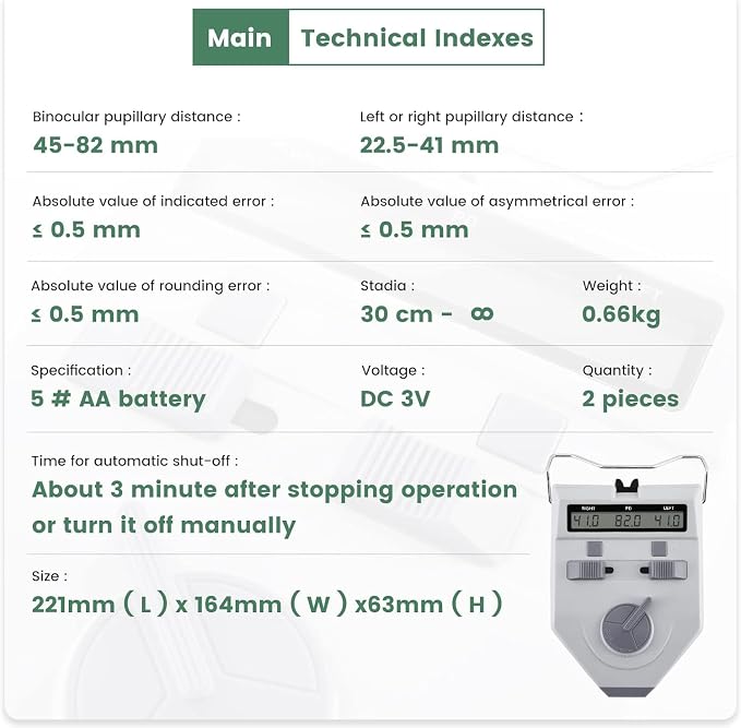 Huanyu Pupilometer Led Pd Meter with Upgrated Nose Pad Pupil Distance Meter Brightness Accuracy Adjustable Pupillometers CE Approved 45-82mm