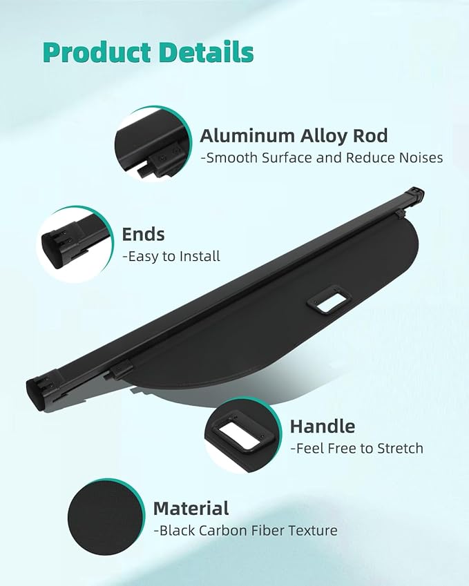 SCITOO Cargo Cover 2015-2020 Fit for Toyota Harrier XU60 Upgraded Retractable Rear Trunk Cover with Aluminum PVC&Plastic