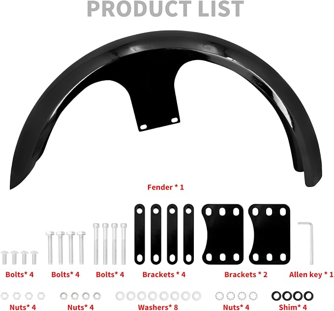 Front Fender 19'' 21'' 23'' Wheel Wrap Fit For Harley Touring Street Glide Road King Electra Glide Baggers (120/R23 Gloss Black)