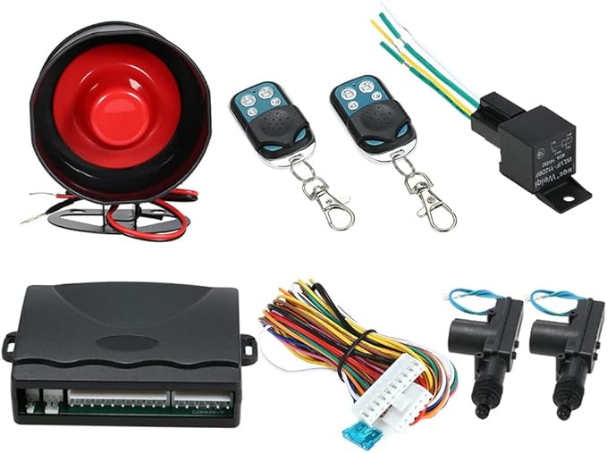 Shkalacar NEW Car Alarm System with 2 Door Remote Central Locking Kit Shock Sensor Immobiliser, Security Antitheft Alarm Systems with Keyless Entry