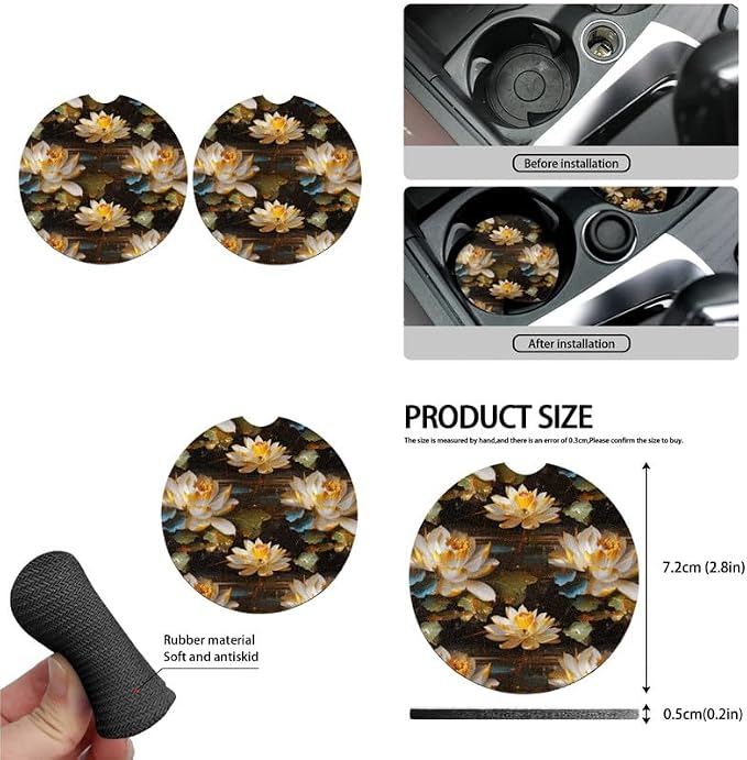 Lotus Oil Painting Pattern Car Seat Covers Seat Cover Set of Waterlily Hand Drawing Print 13 Pack Ultra-Soft Universal Fit for Cars Keychain Coaster for SUV Sedan Van