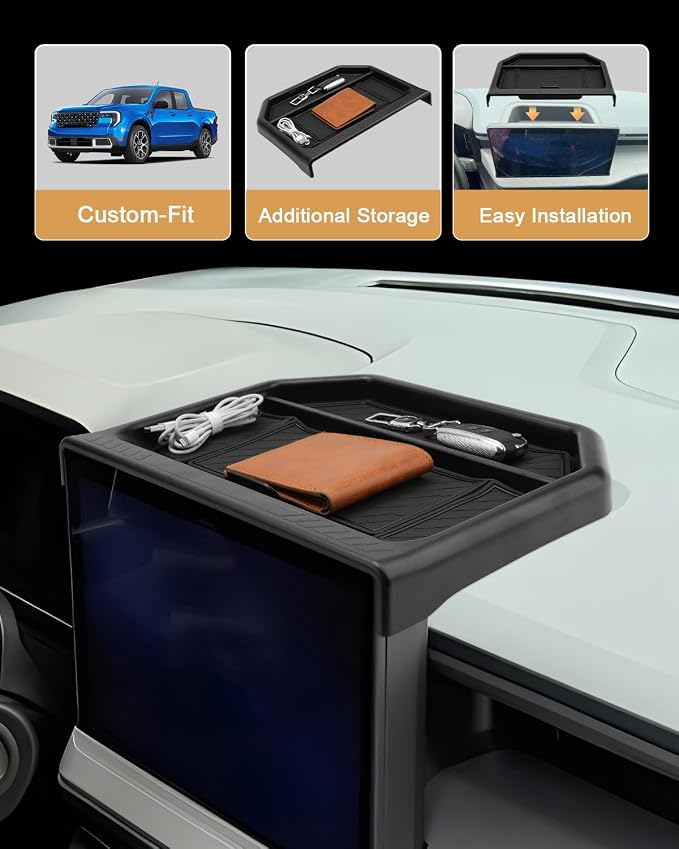 2026 Maverick Dash Console Organizer - Upgrade Behind Screen Organizer with Flip-Top For 2025-2026 Ford Maverick(XL/XLT/Lobo/Lariat/Tremor) Accessories Dashboard Storage Behind 13.2-Inch Touchscreen