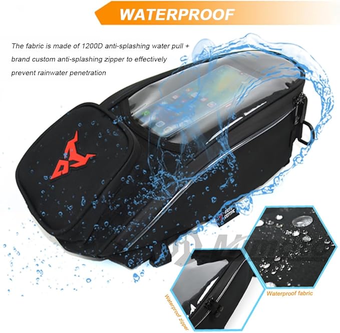 Waterproof Motorcycle Fuel Tank Bag,Strong Magnetic Bag,Moto Cycling Shoulder Single Pack for Outdoor Sports Riding Travel Handbag (Blue)