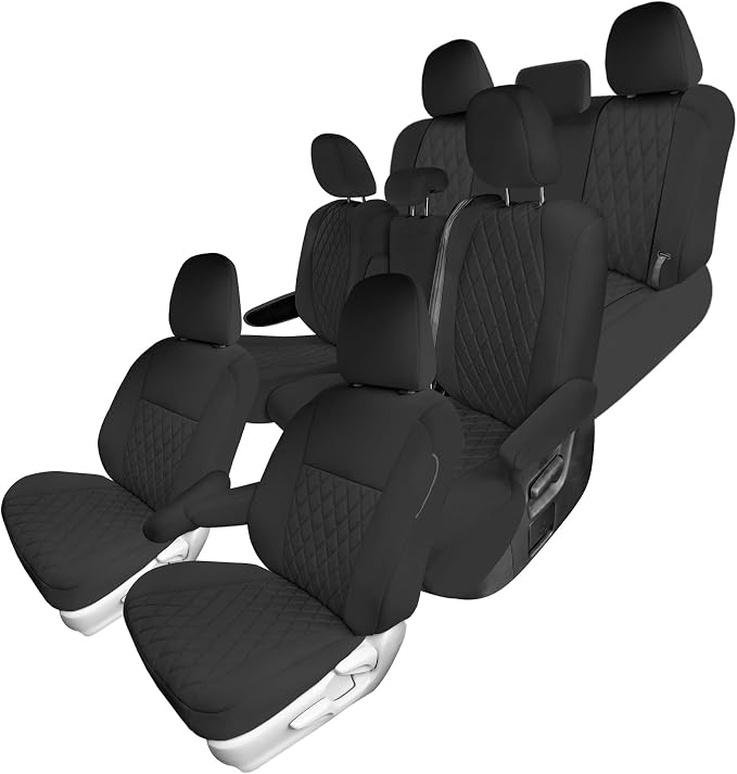 FH Group Custom Fit Car Seat Covers Specifically Made for Toyota Sienna 2011-2020, Car Seat Cover Full Set, 8 Seater Automotive Seat Covers in Black Neoprene, Waterproof and Washable Seat Covers