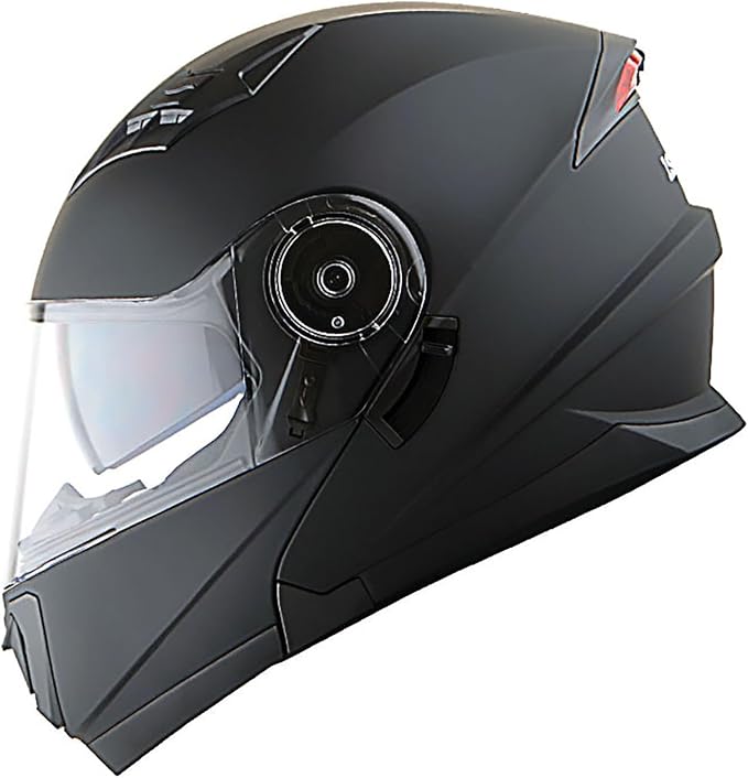 1Storm New Motorcycle Bike Modular Full Face Helmet Dual Visor Sun Shield with Rechargeable LED Tail Light: Matt Black