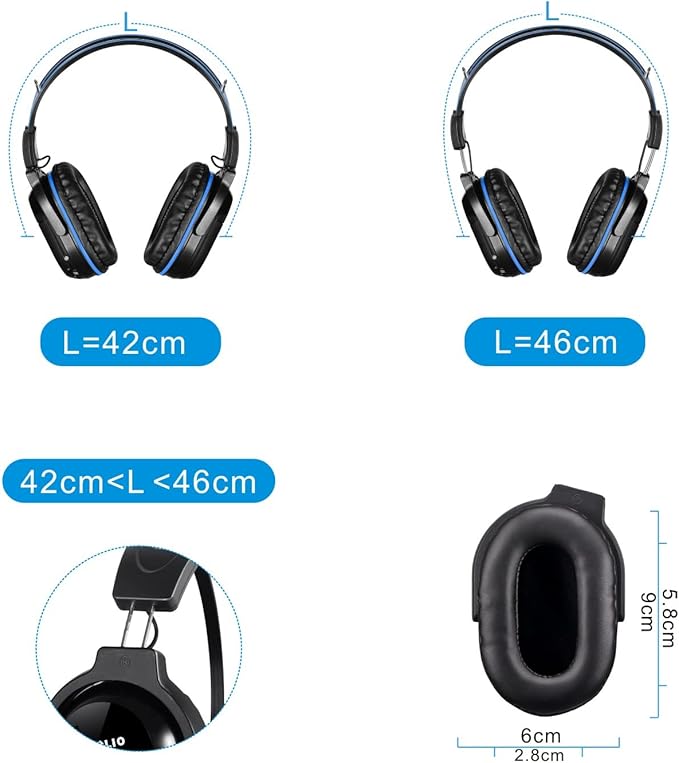 SIMOLIO IR Headphones for Car DVD System, Universal 2 Channel Wireless Infrared Headphone for Honda Odyssey, Pilot, Toyota Sienna, uConnect, GMC Yukon, with AUX Cord, Folding & Carry Pouch, 2 Pack