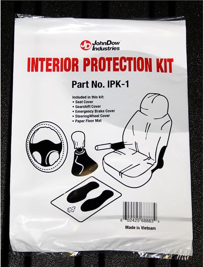 JohnDow Industries Interior Protection Kit, IPK-1, Box of 100 Kits Includes a Seat Cover, Floor Mat, Steering Wheel Cover, Gear Shift Cover, and Emergency Brake Cover