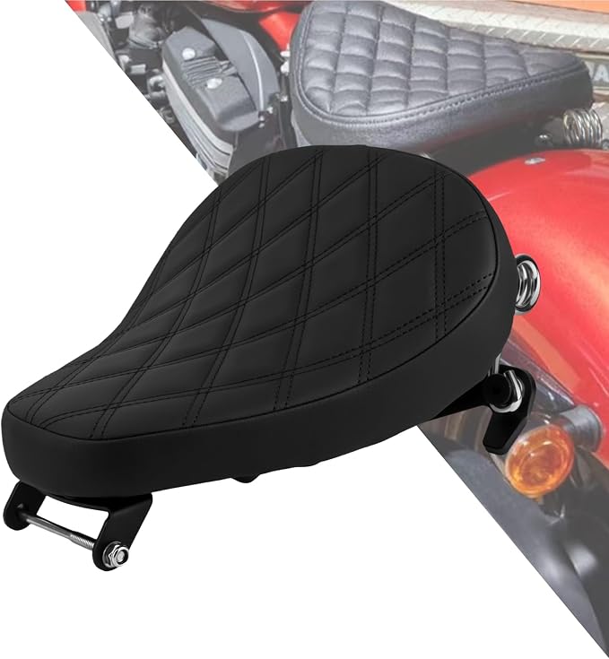 Motorcycle Solo Seat Rider Leather Seat with Spring Bracket Fit for Harley Sportster XL 883 XL1200 2010-2022 (Rhombic Style)