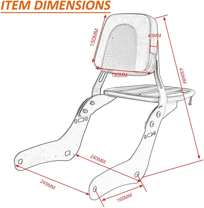 Passenger Sissy Bar with Luggage Rack Backrest Fit for Honda Rebel 1100 CMX1100 2021 2022 2023, Black