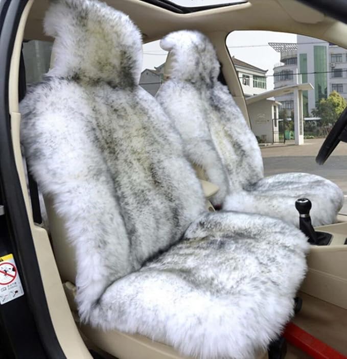 Winter Warm Authentic Australia Sheepskin Car Seat Cover Luxury Long Wool Front Seat Cover Fits Most Car, Truck, SUV, or Van (Grey Tips)