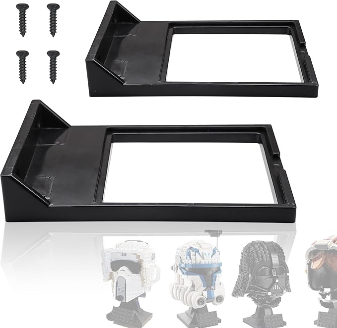 2 Pcs Black Wall Mount Display Stand Fits Wars Helmet, Wall Mount Display Shelf, Compatible with All Standard Lego Helmets, Boba Fett 75277/Tie Fighter Pilot 75274/Stormtrooper 75276